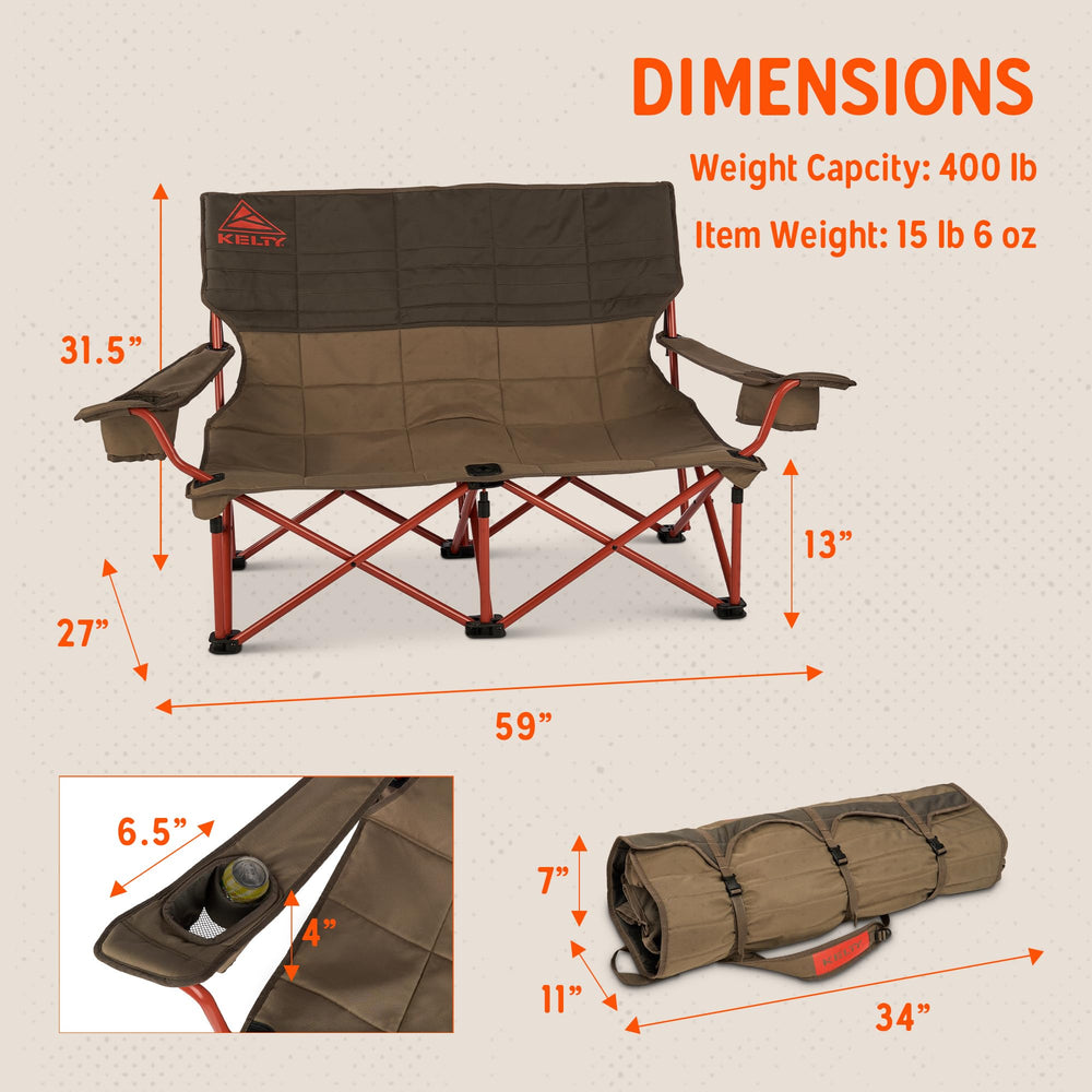 Kelty Low Loveseat in use at a soccer game demonstrates two-person seating.