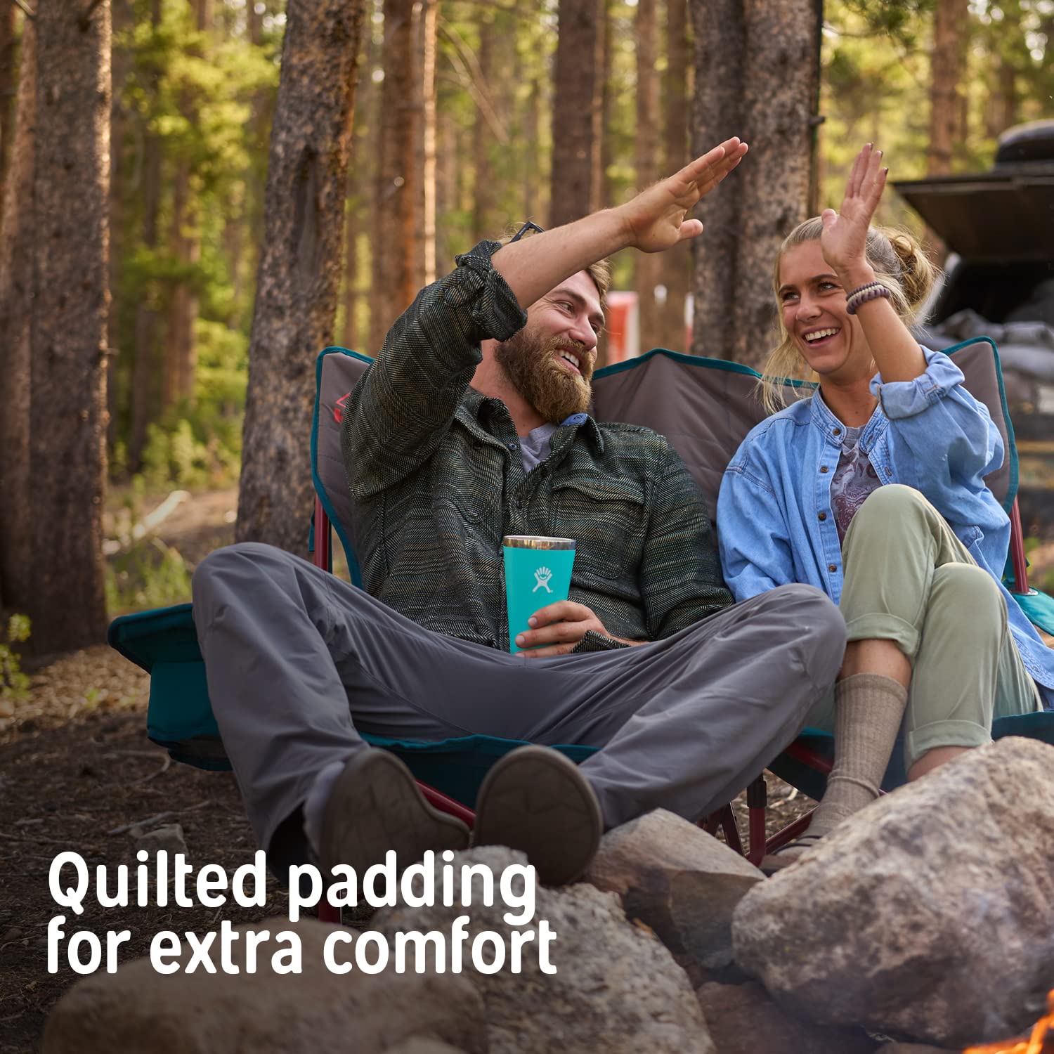 Kelty Low Loveseat side view highlights the compact profile and sturdy frame.