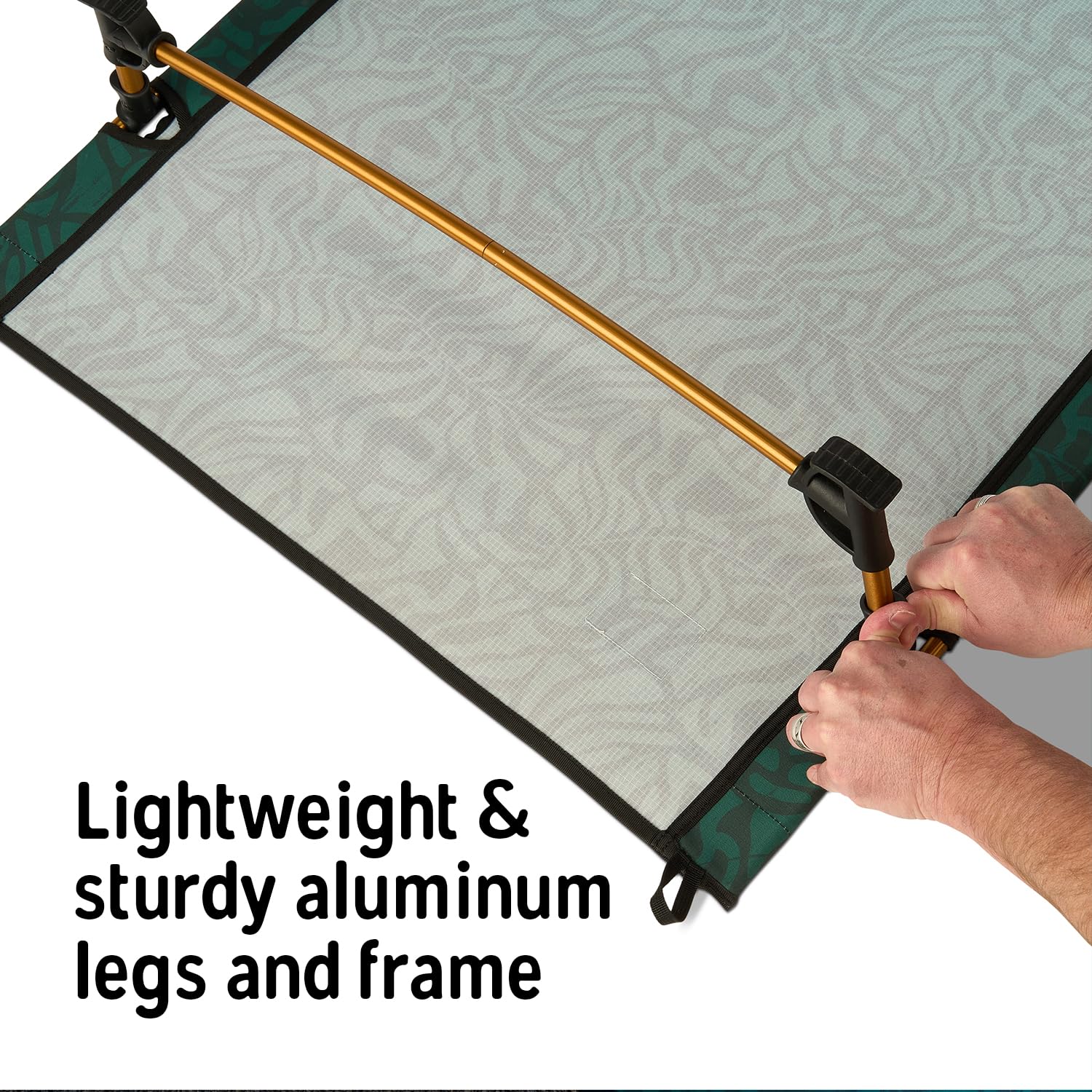 Kelty Lowdown cot on campsite sleeping surface above ground