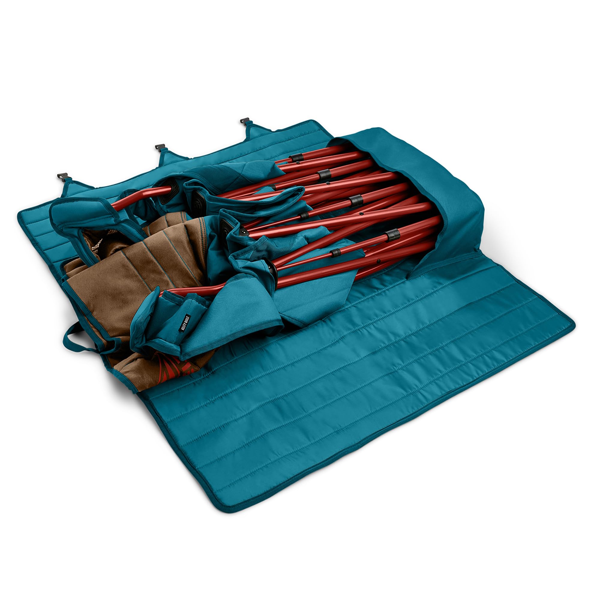 Kelty Lowdown Couch at campsite setting demonstrates spacious seating.