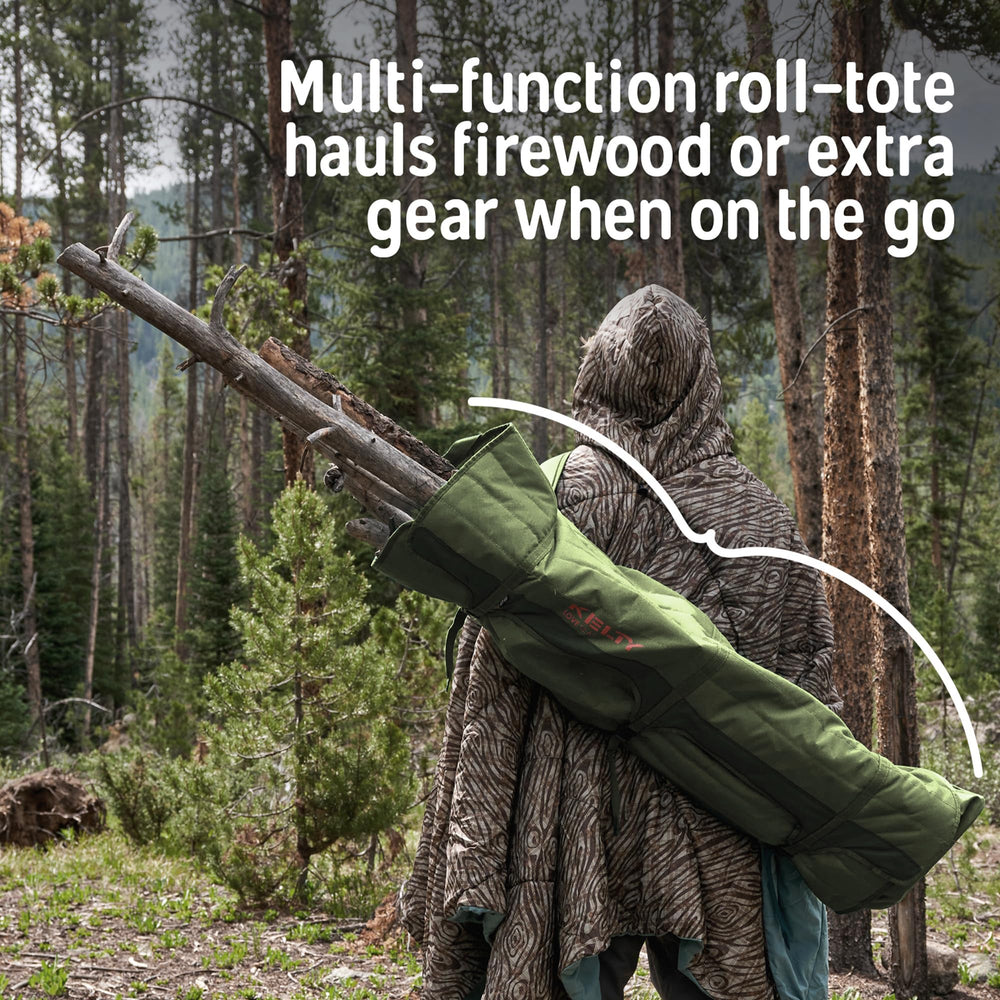 Kelty Lowdown Couch roll-tote carry highlights easy transport and storage.