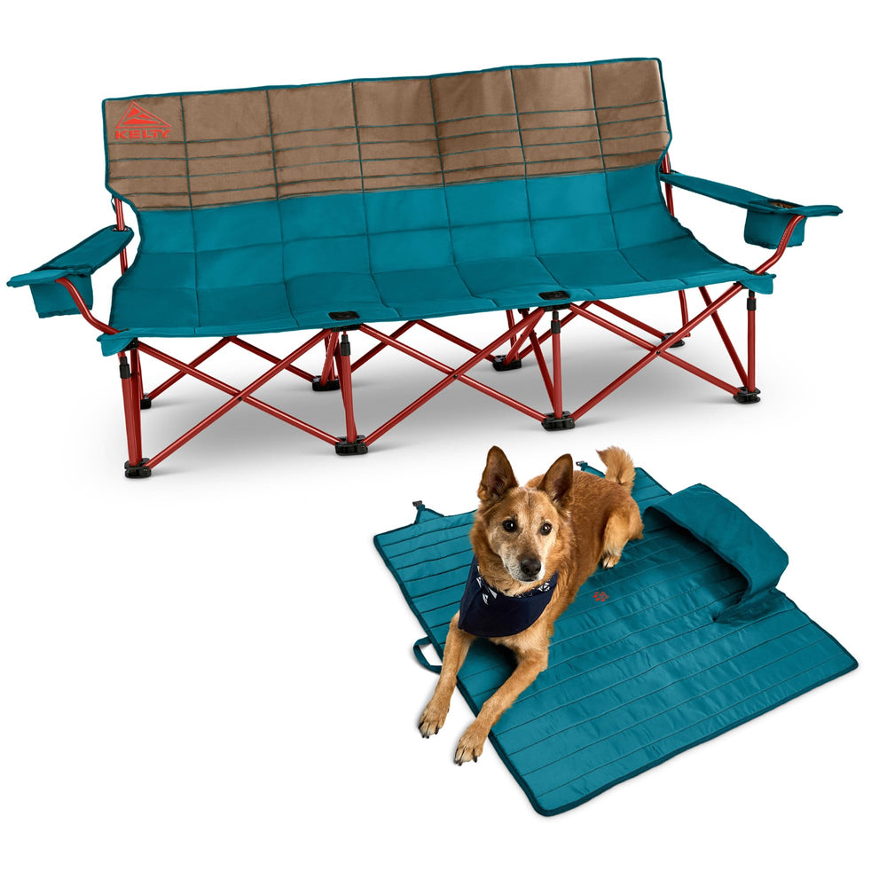 Kelty Lowdown Couch at backyard party with friends illustrates social lounging.