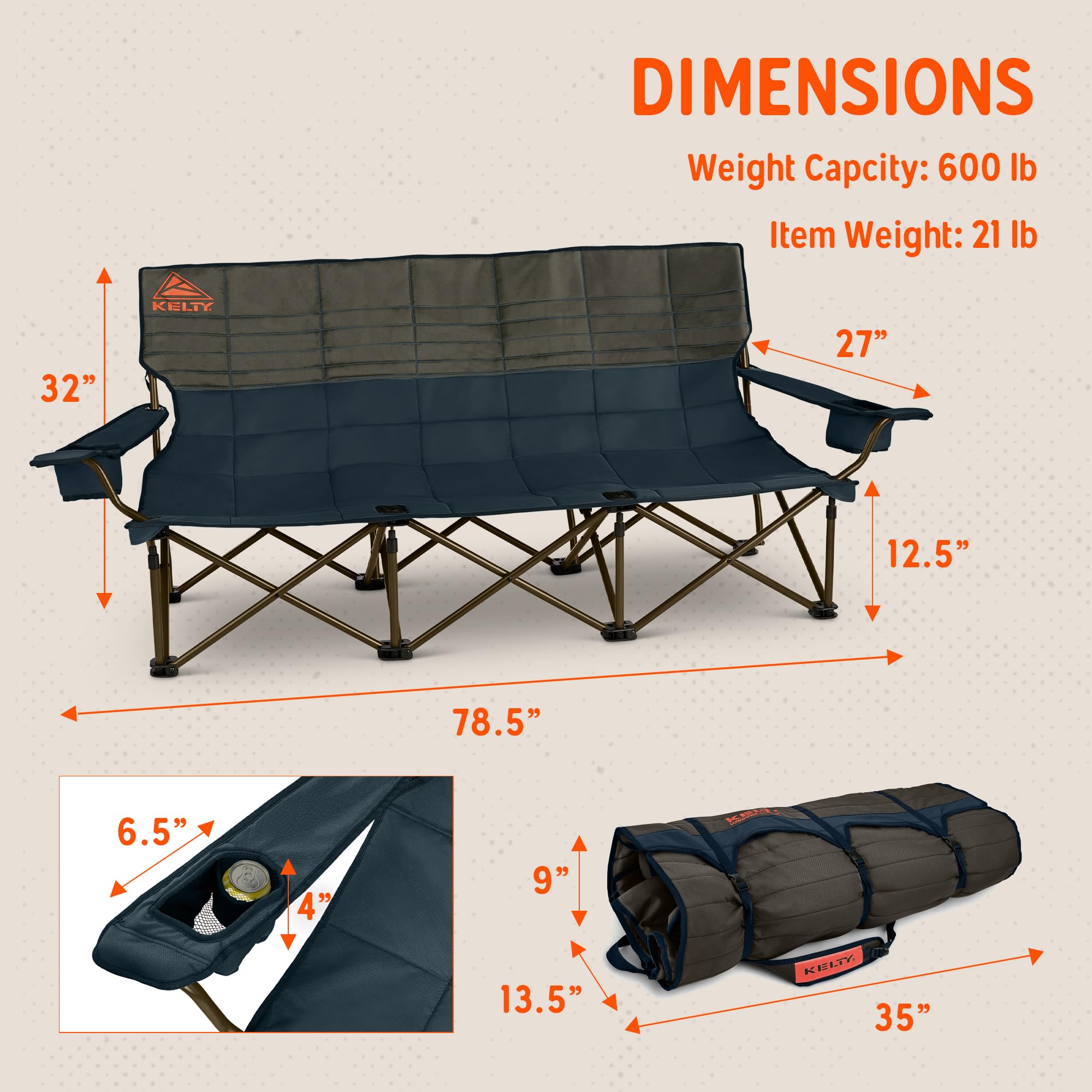 Kelty Lowdown Couch side view highlights its low-profile height for easy access.