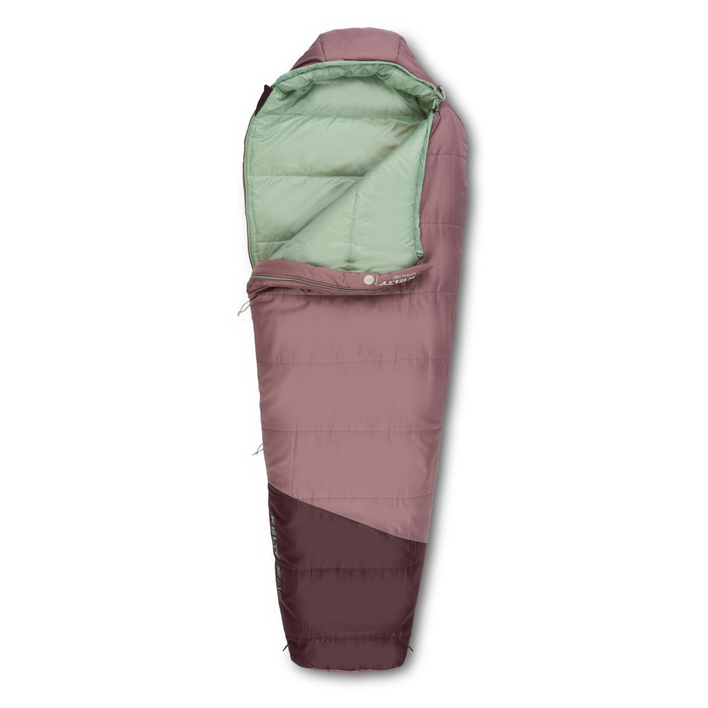 Kelty Mistral Kids 30-degree antler front view showcases cozy mummy shape for young campers.