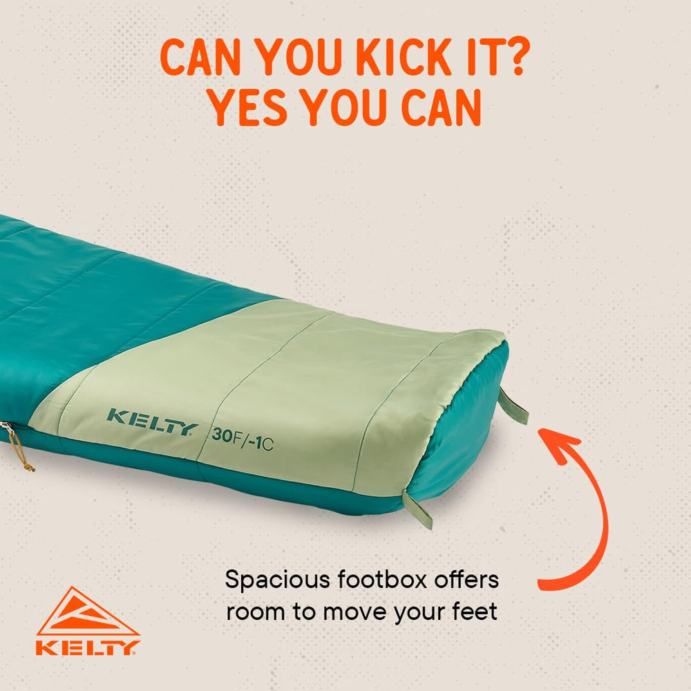Kelty Mistral Kids 30-degree Deep Lake spacious footbox adds roomy comfort.