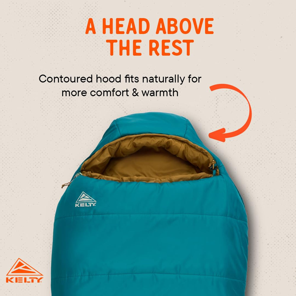 Kelty Mistral Kids 30-degree Deep Lake offset quilt reduces cold spots for even warmth.