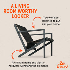 Kelty Rad-Arondack chair in campfire light highlights durable aluminum frame.