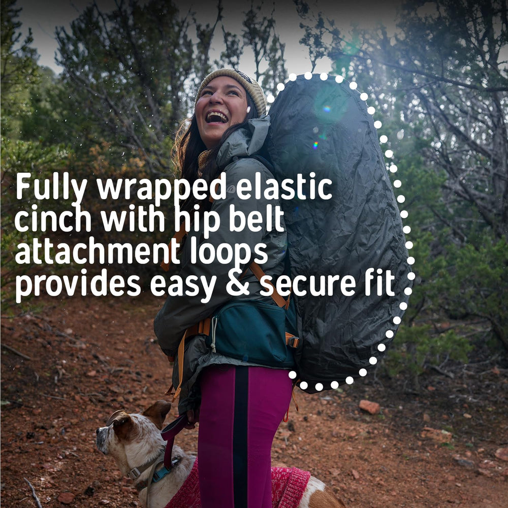 Kelty rain cover fabric is waterproof to keep contents dry.