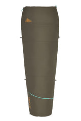 Kelty Rambler 50-degree sleeping bag in semi-rectangular shape for roomy comfort on camping trips.