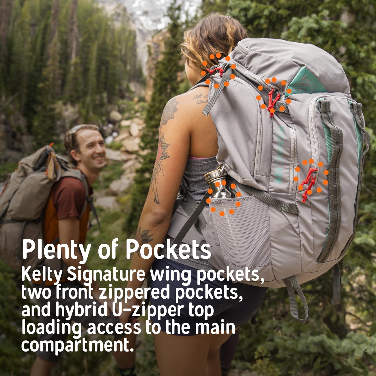 Kelty Redwing 50 daisy chains and water bottle pockets simplify organization