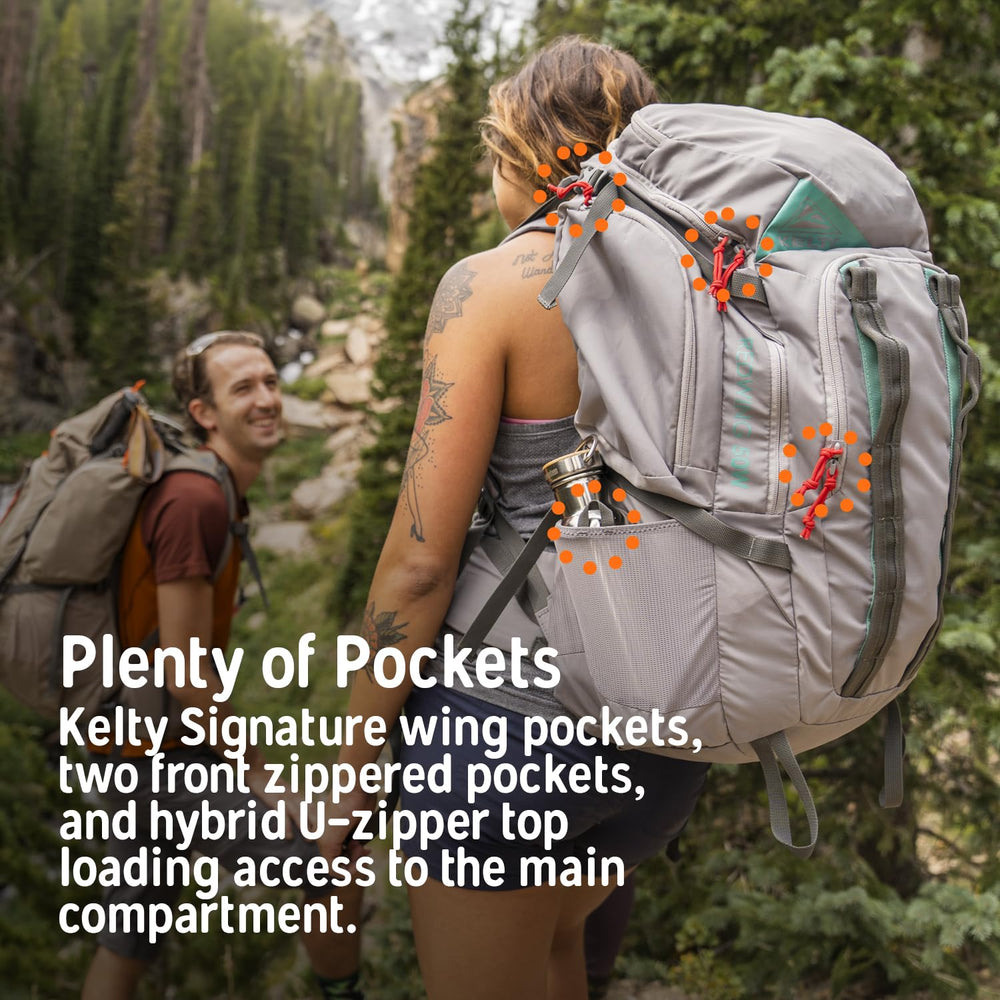 Kelty Redwing 50 hybrid U-zipper entry supports top or panel loading.