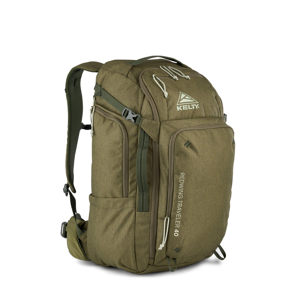 Kelty Redwing Traveler 40L burnt olive front view highlighting compact carry-on profile