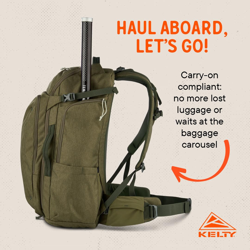 Kelty Redwing Traveler 40L burnt olive open compartments for organization