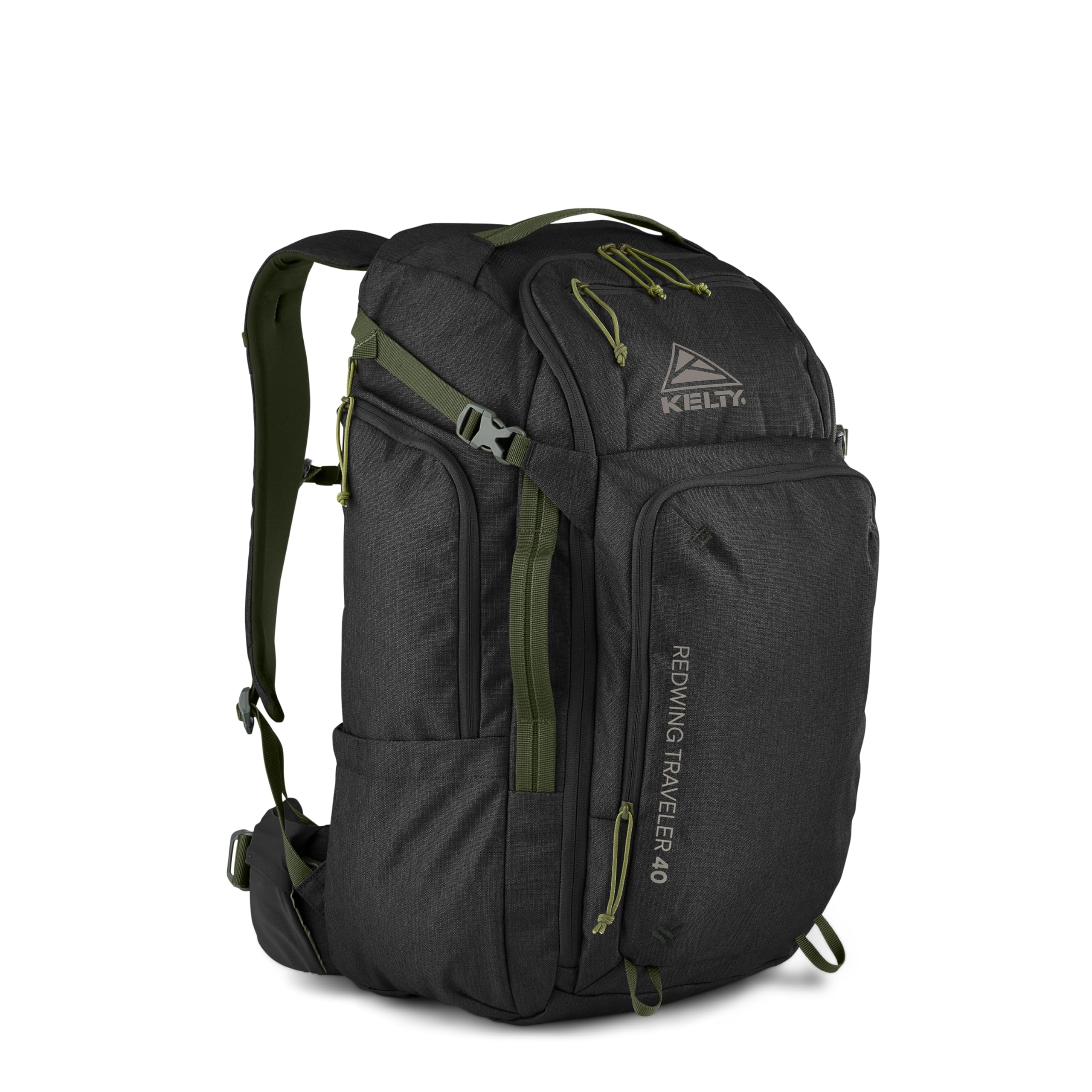 Kelty Redwing Traveler front view with wide U-zip opening for easy packing