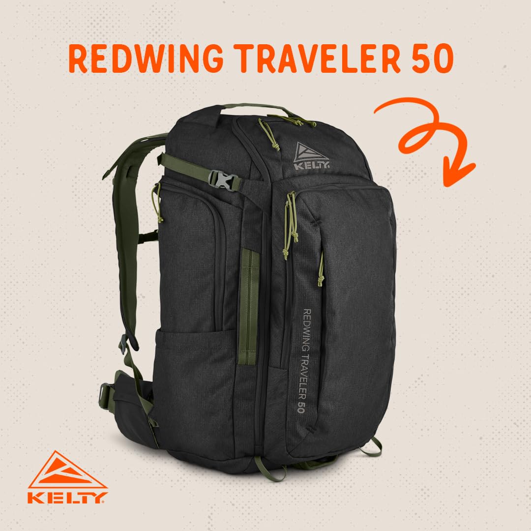 Kelty Redwing Traveler signature wing pockets for organized storage and accessibility.