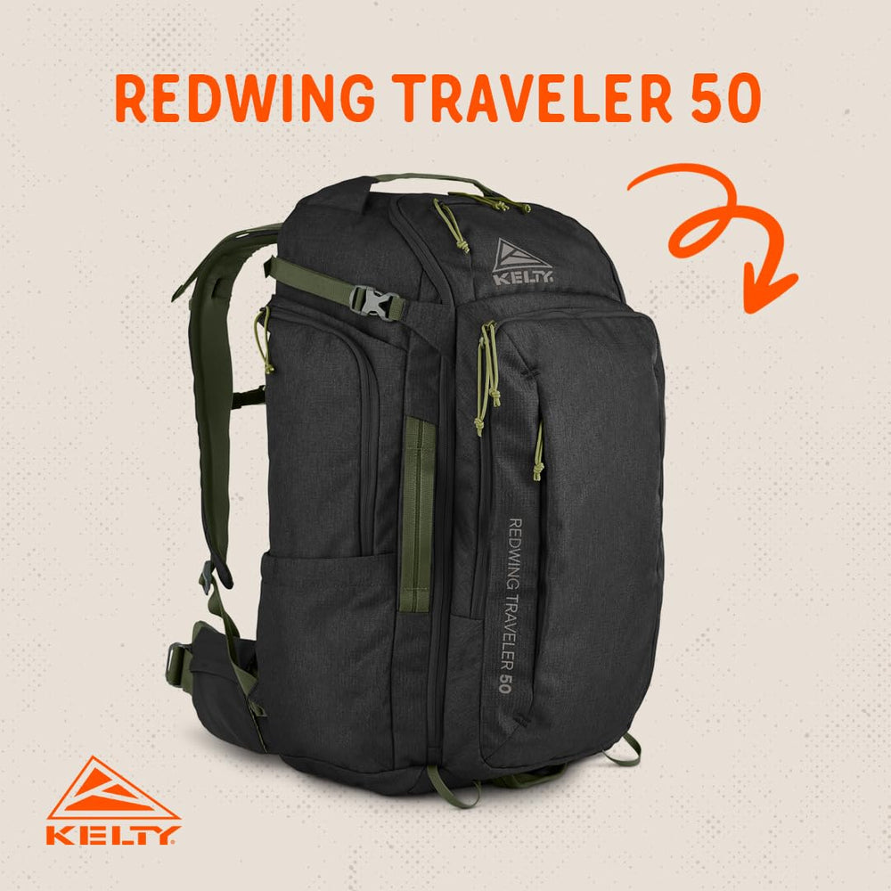 Kelty Redwing Traveler signature wing pockets for organized storage and accessibility.