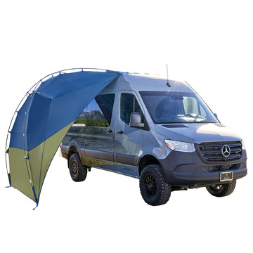 Kelty Sideroads awning mounted on SUV provides shade for tailgating.
