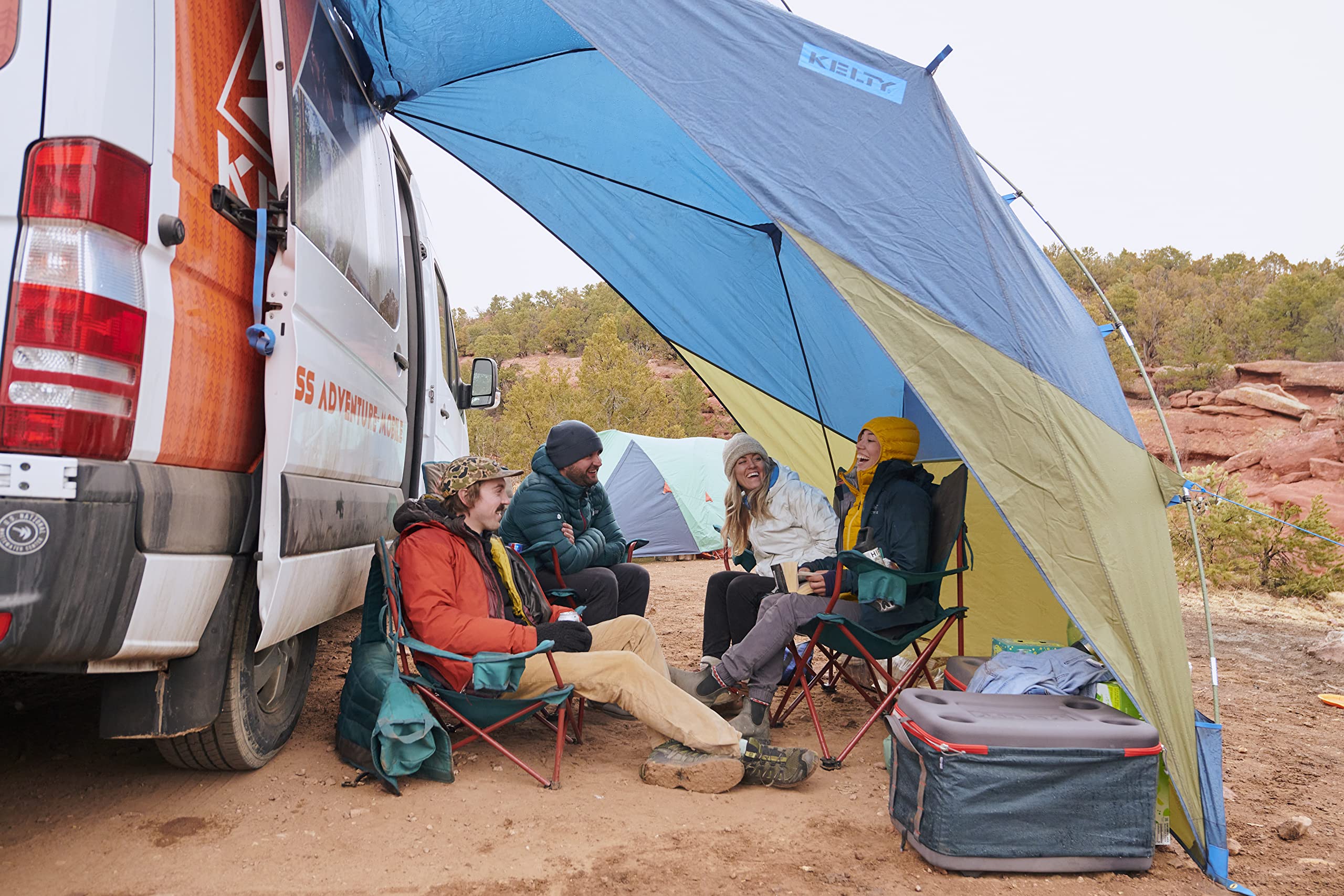 Kelty Sideroads beach shade setup offers sun protection and comfort.