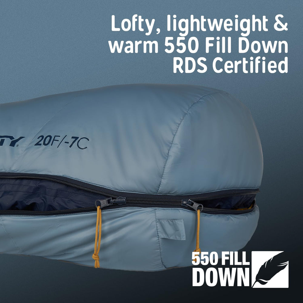 Kelty Supernova recycled shell emphasizes sustainable warmth and durability.