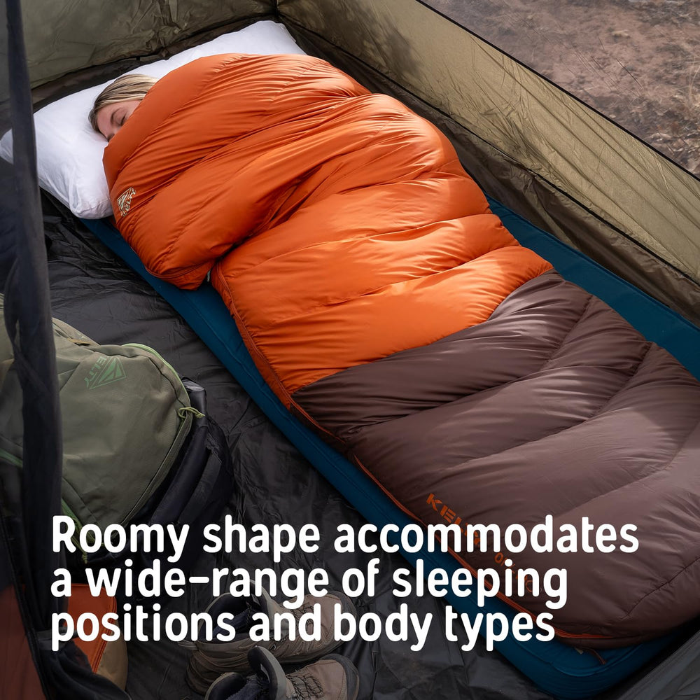 Kelty Supernova lightweight warmth profile from down insulation.