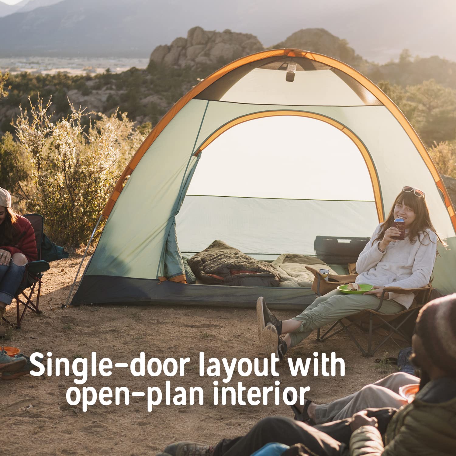 Kelty TALLBOY freestanding fiberglass-pole system for easy pitching.