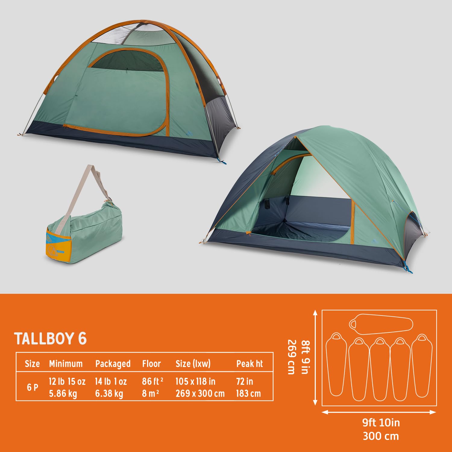 Kelty Tallboy interior space reveals 86 sq ft of roomy living area.