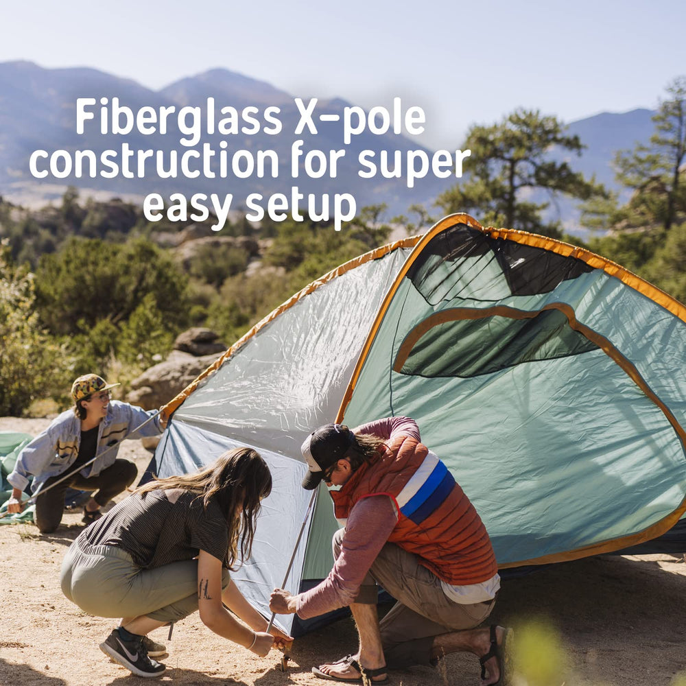 Kelty TALLBOY sleeves-integrated setup guiding intuitive assembly.