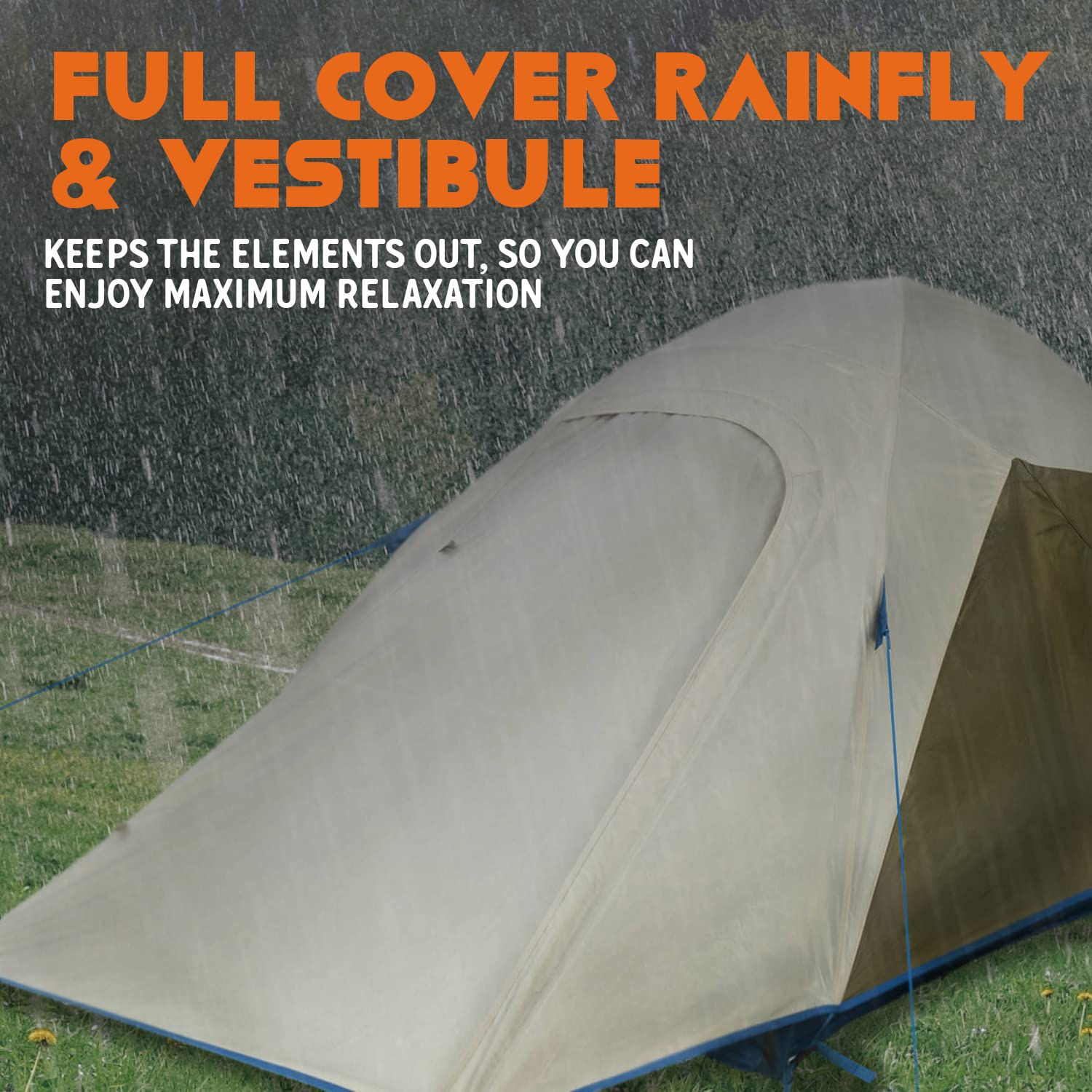 Kelty Tanglewood-rainfly-clip-on: full-coverage protection with clip-on rainfly.
