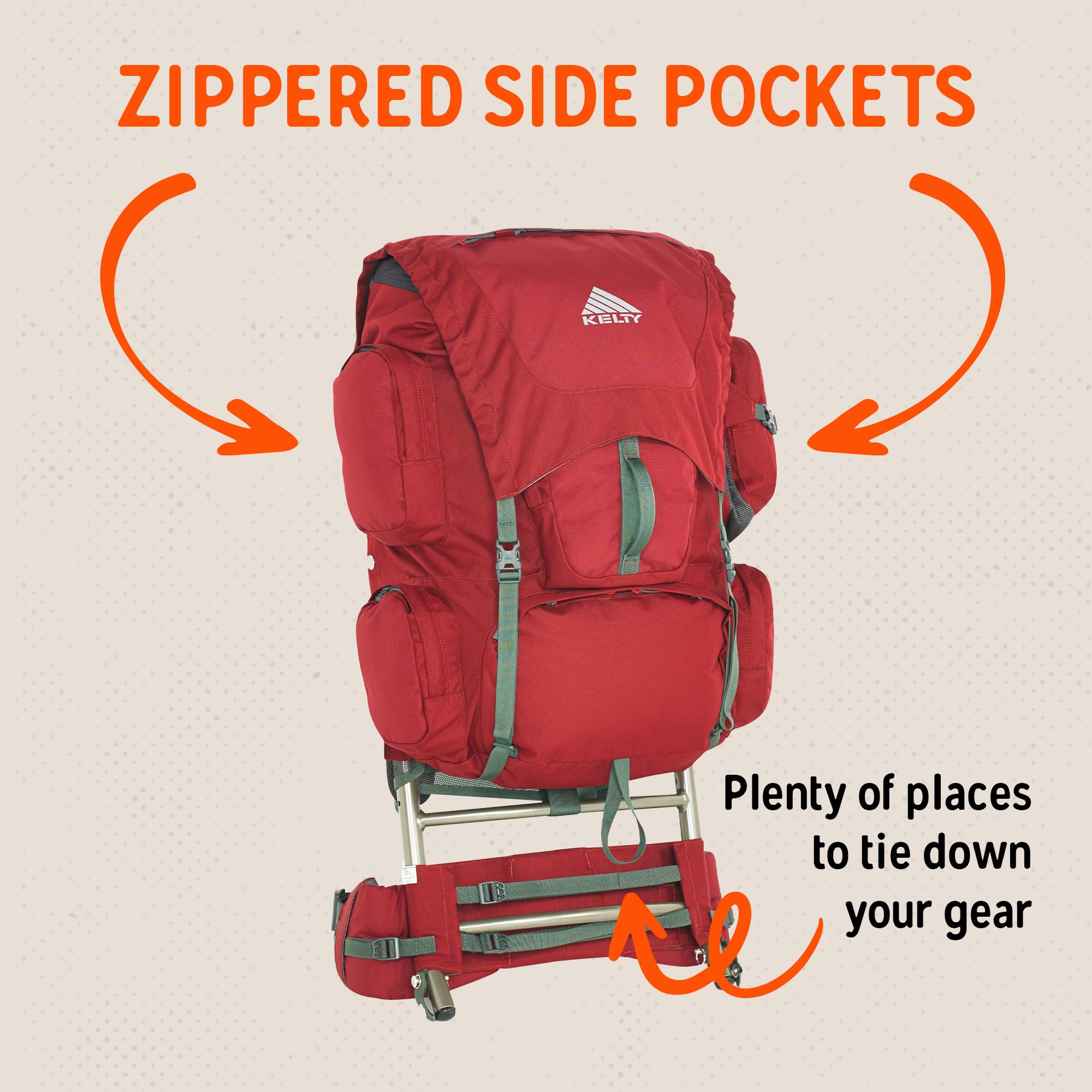 Kelty Trekker 65 dimensions and weight captured in a product shot