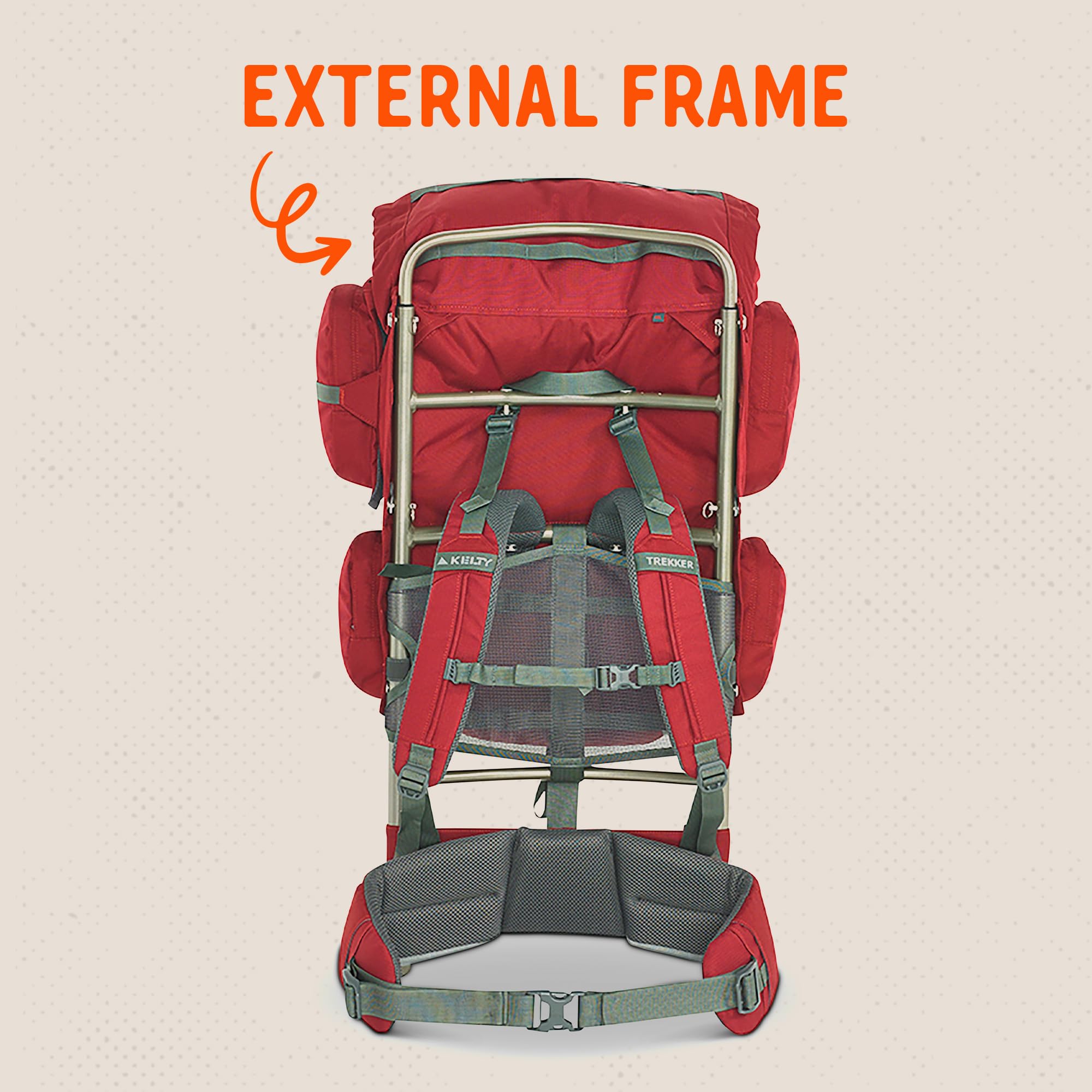 Kelty Trekker 65 external frame provides stable support during hikes