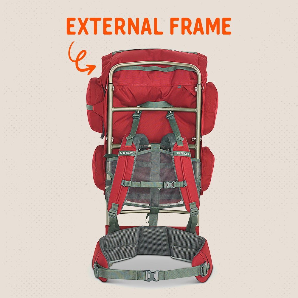 Kelty Trekker 65 external frame provides stable support during hikes