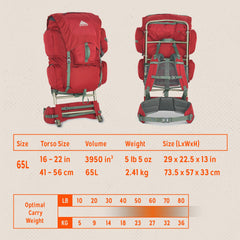 Kelty Trekker 65 hip belt and padded shoulder straps for all-day comfort