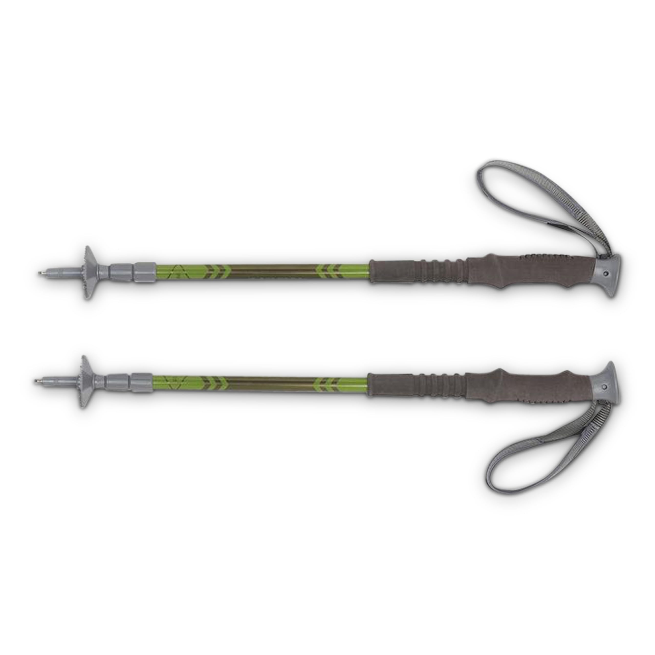 Kelty Upslope 2.0 trekking poles with carbide tips for secure traction on uneven terrain.