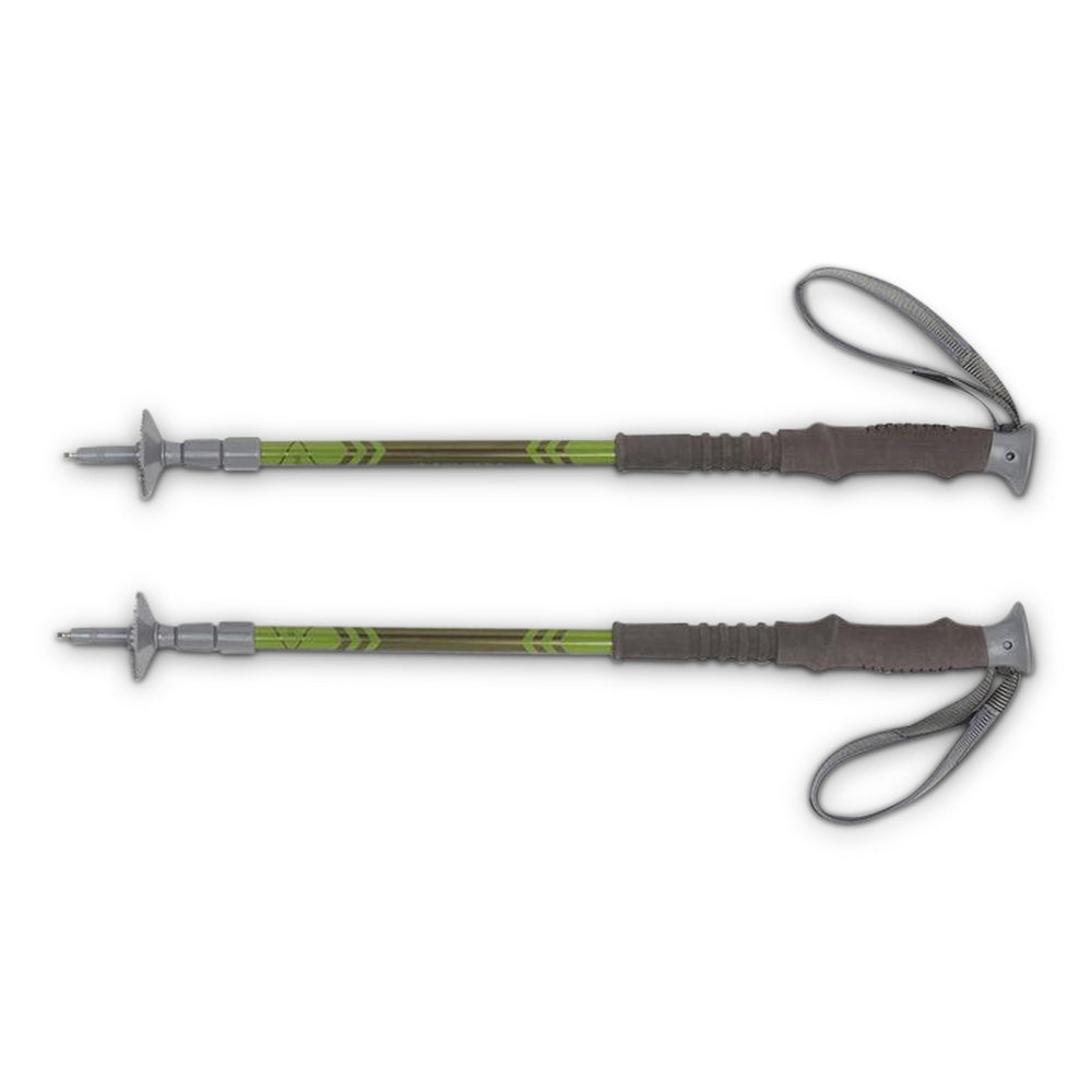 Kelty Upslope 2.0 trekking poles with carbide tips for secure traction on uneven terrain.