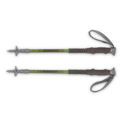 Kelty Upslope 2.0 trekking poles with carbide tips for secure traction on uneven terrain.