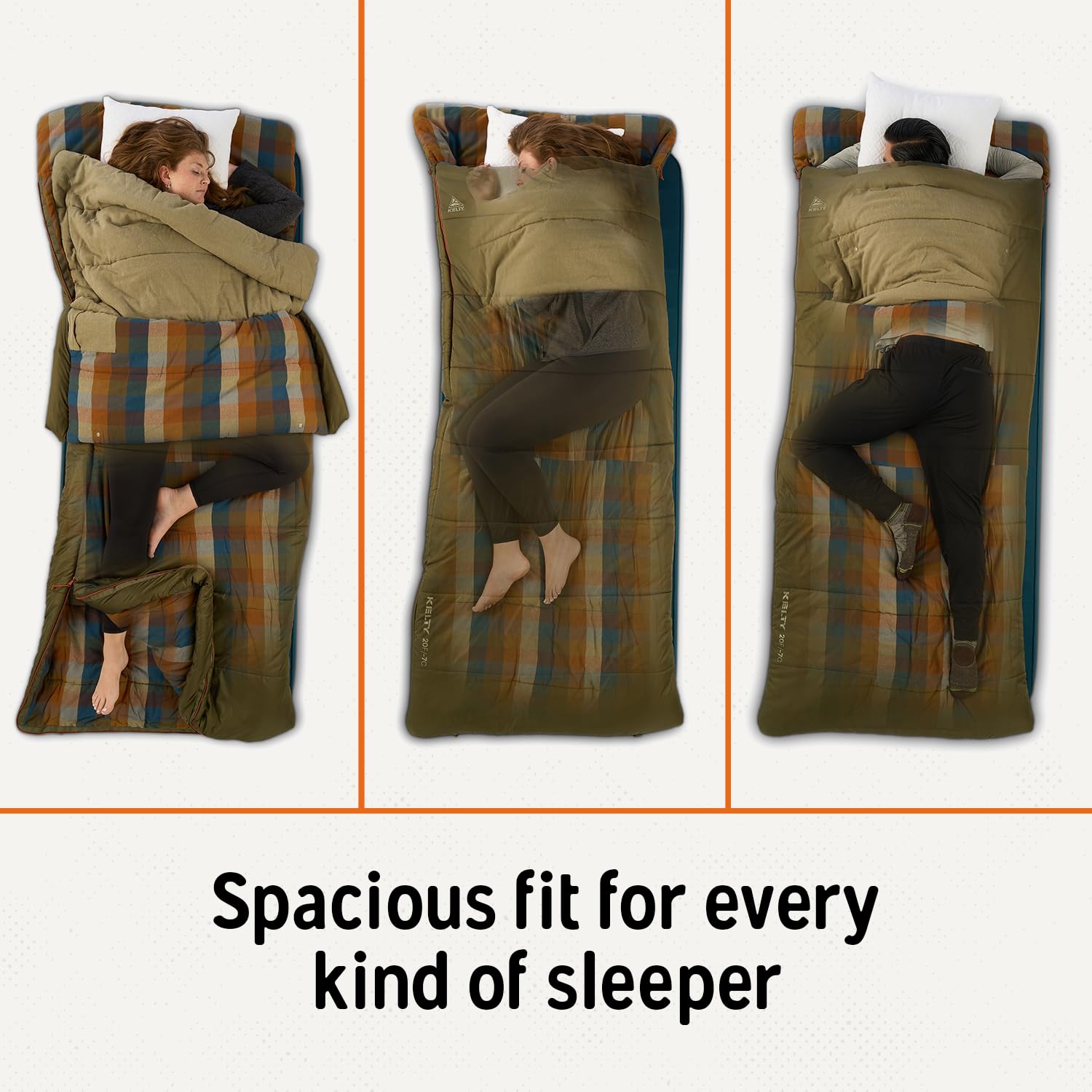 Kelty Wayback plaid flannel liner adds soft texture for cozy camping snuggles.