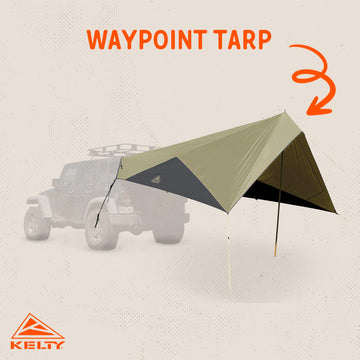 Kelty Waypoint Tarp includes steel pole and guylines for quick, sturdy setup.