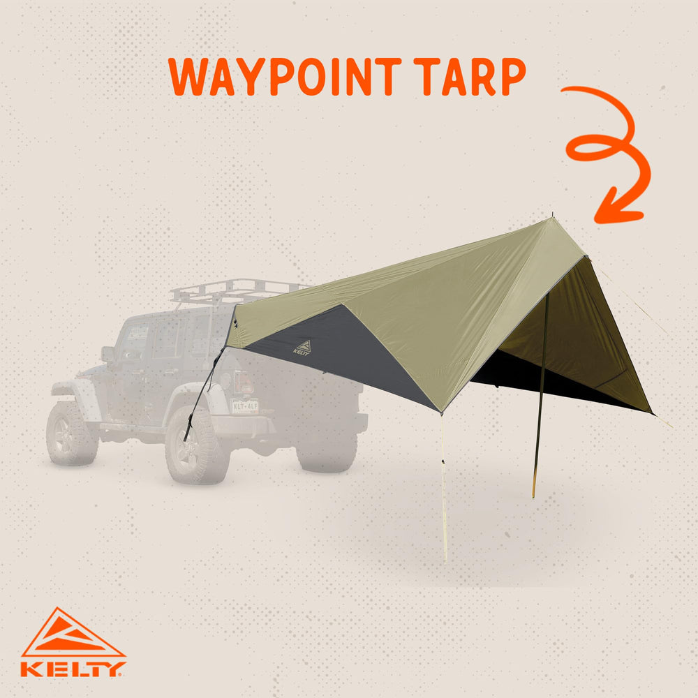 Kelty Waypoint Tarp includes steel pole and guylines for quick, sturdy setup.