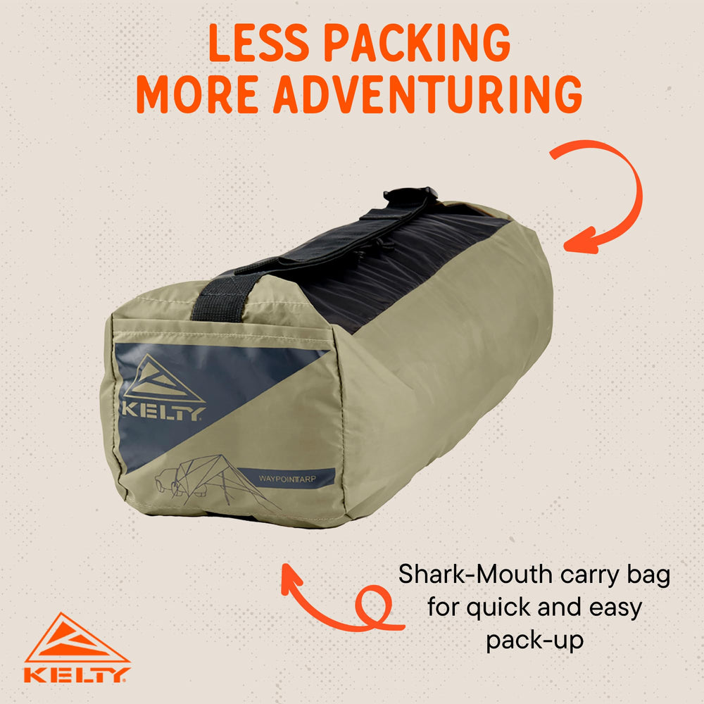 Kelty Waypoint Tarp tailgate coverage keeps food and drinks dry during tailgating.