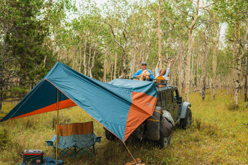 Kelty Waypoint Tarp vehicle mount enables flexible layout with roof rack or tailgate.