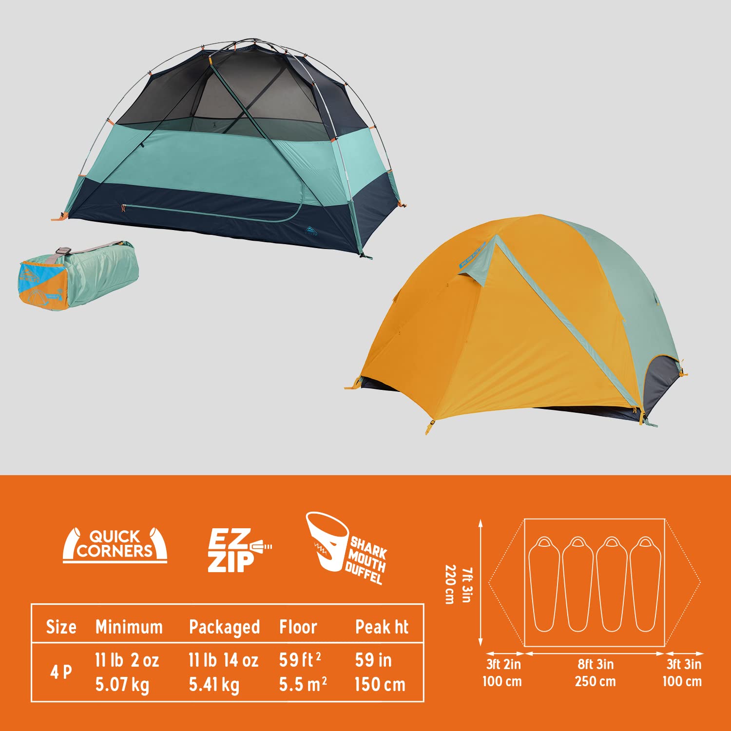Kelty Wireless side view highlights dual doors for easy entry