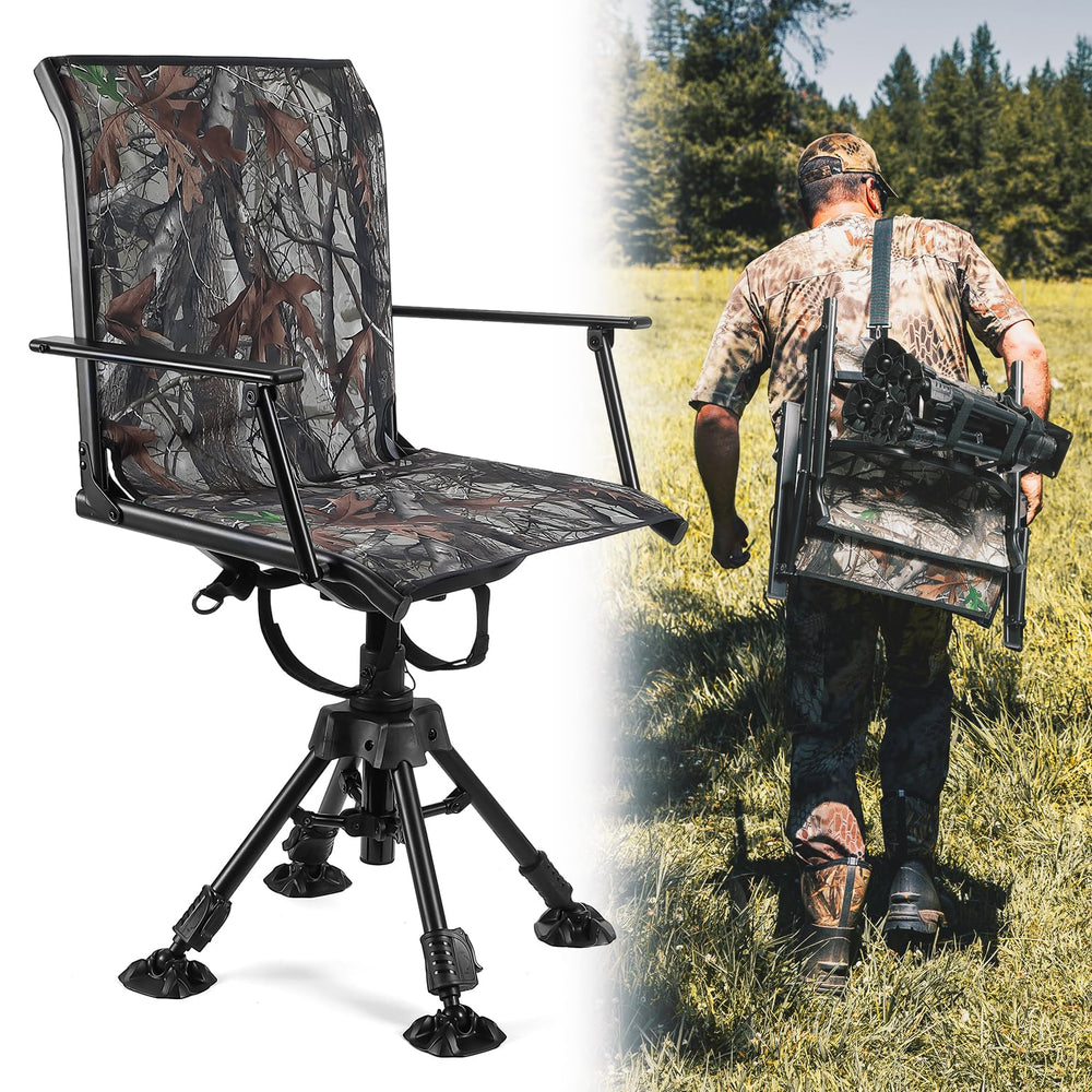 KEMIMOTO 360-degree silent swivel chair in camo for stealthy hunting.