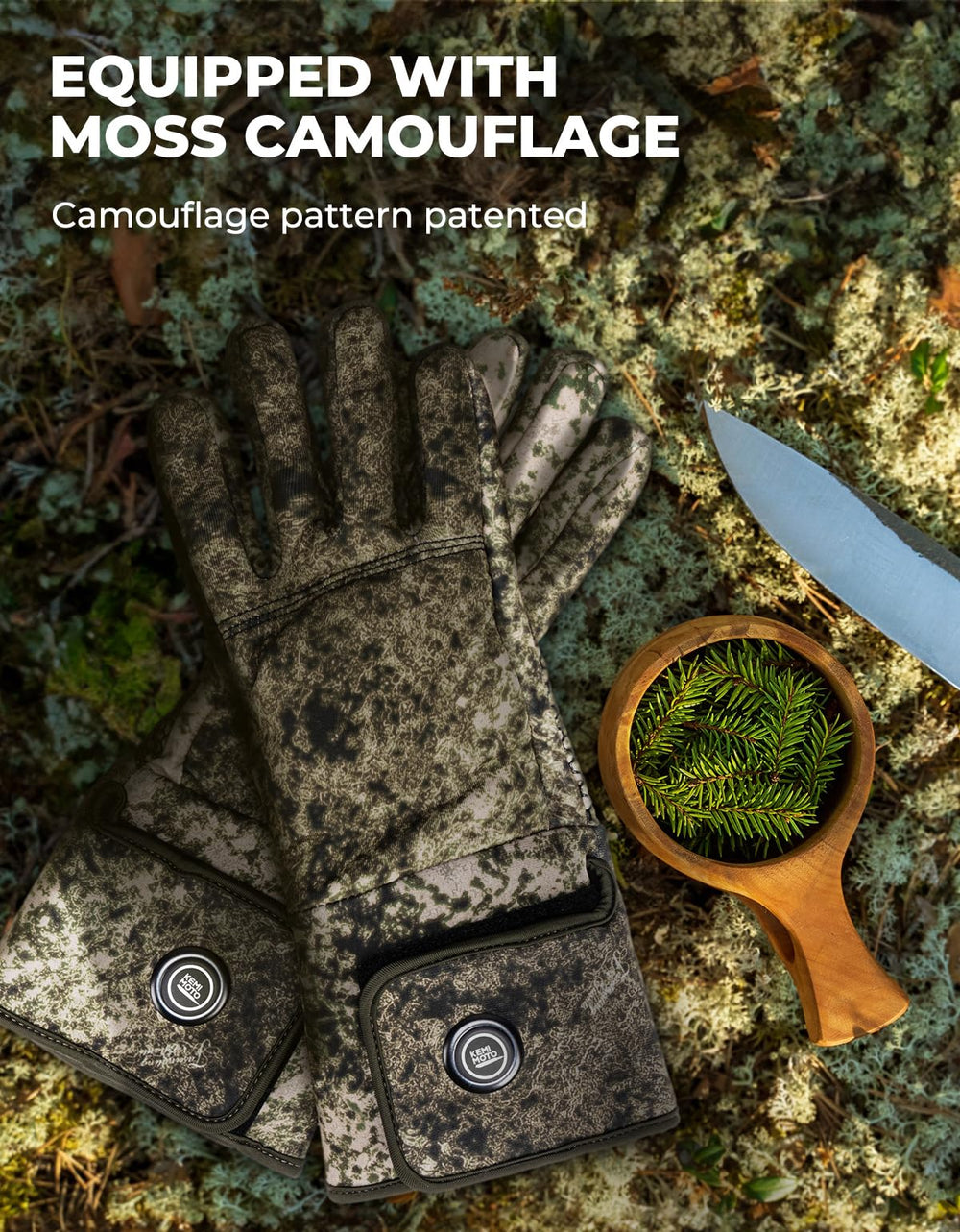 KEMIMOTO heated camo gloves battery pack view with safety casing