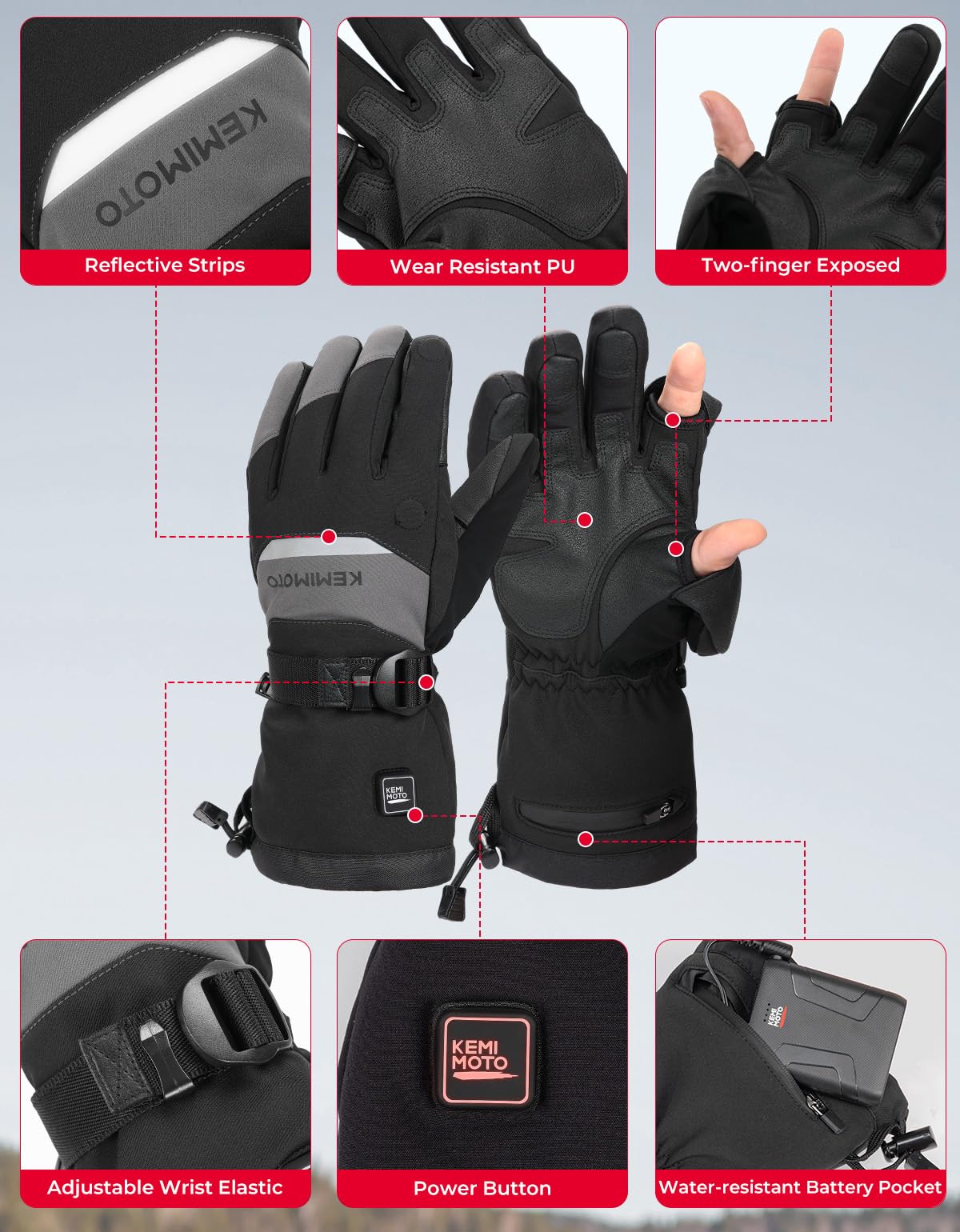 KEMIMOTO heated gloves insulated cotton layer locks warmth with breathable comfort