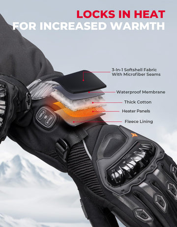 KEMIMOTO heated gloves knuckle protection shows TPU armor for safer riding