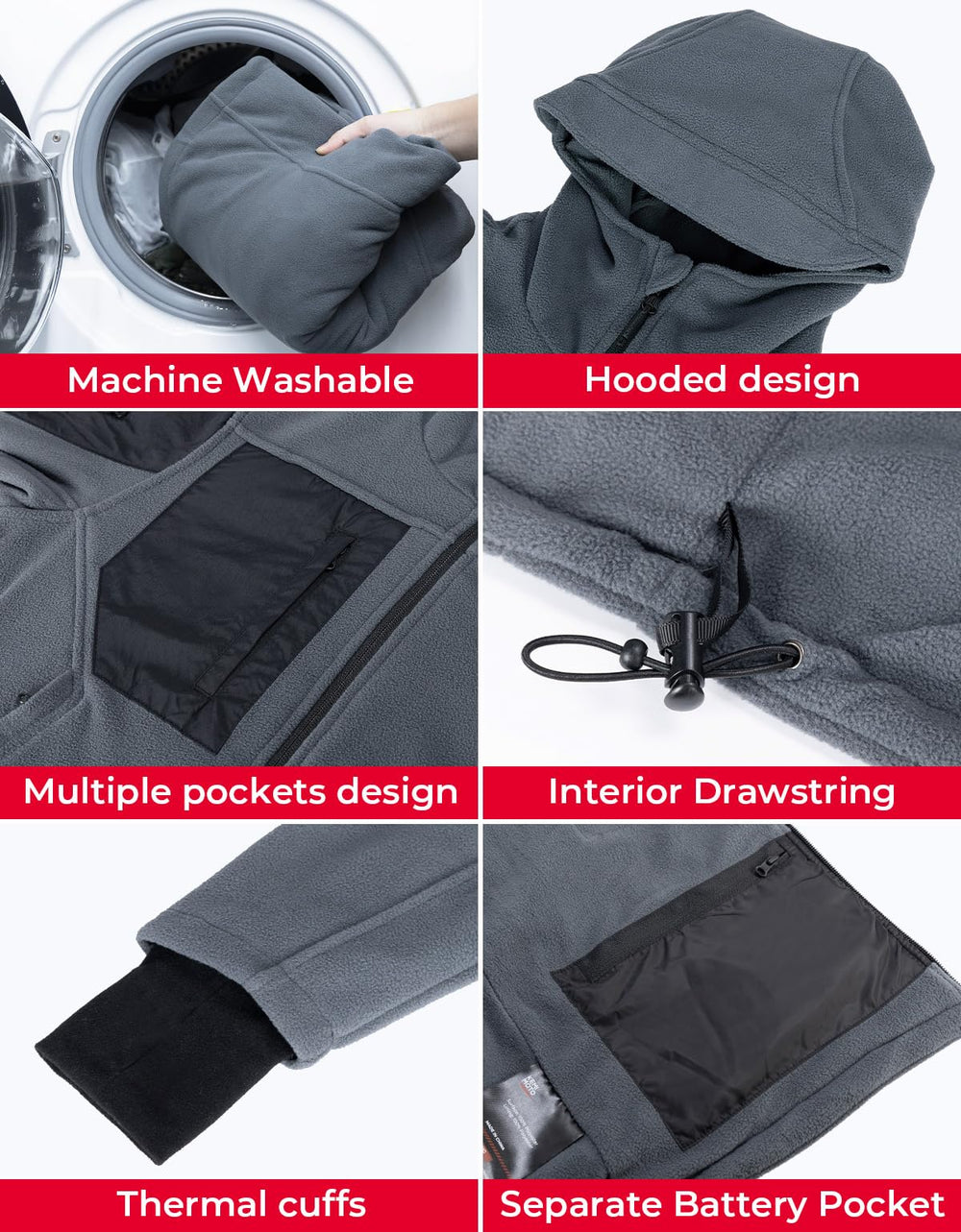 KEMIMOTO heated jacket care and washability with battery removed.