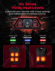 KEMIMOTO heated vest control panel demonstrates nine heating modes for customization