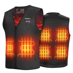 KEMIMOTO heated vest front view highlights six heating zones delivering targeted warmth