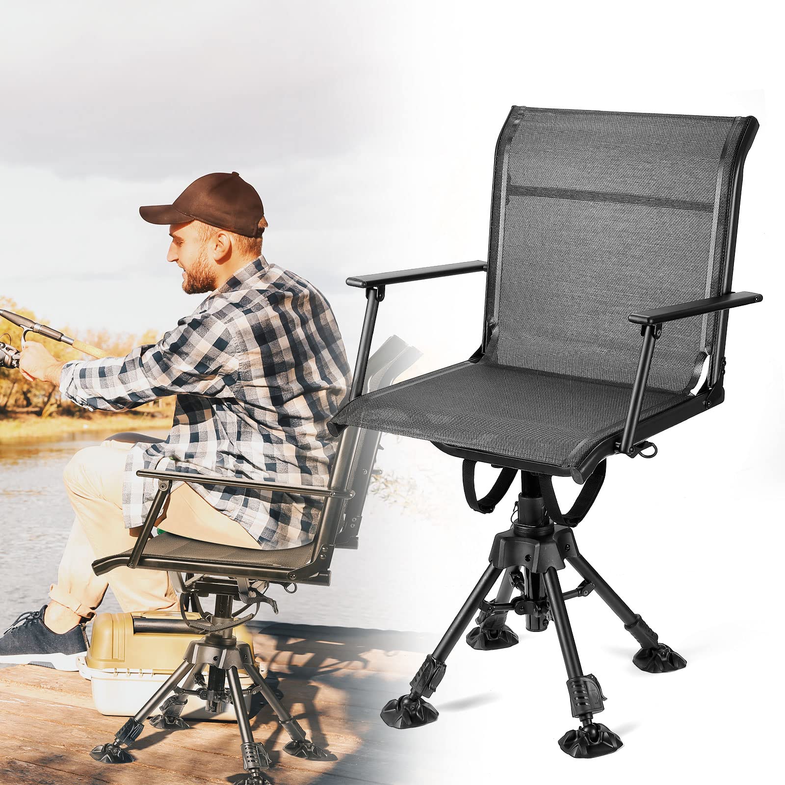 KEMIMOTO hunting blind chair 360-degree rotation enables silent repositioning for hunting.