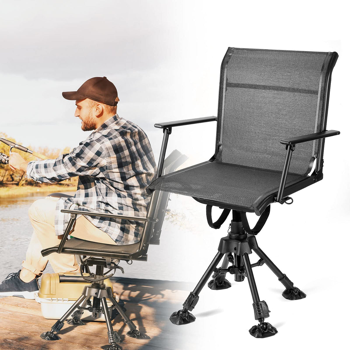 KEMIMOTO hunting blind chair 360-degree rotation enables silent repositioning for hunting.